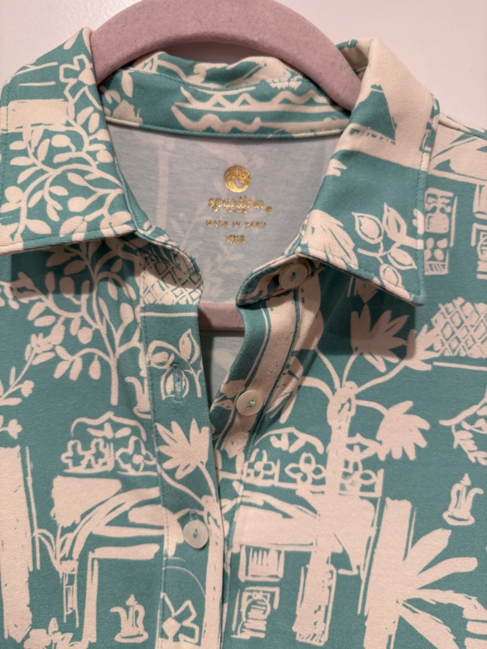 Spartina 449 Aqua Haze Palm-Print Polo Dress - Picture 4 of 6
